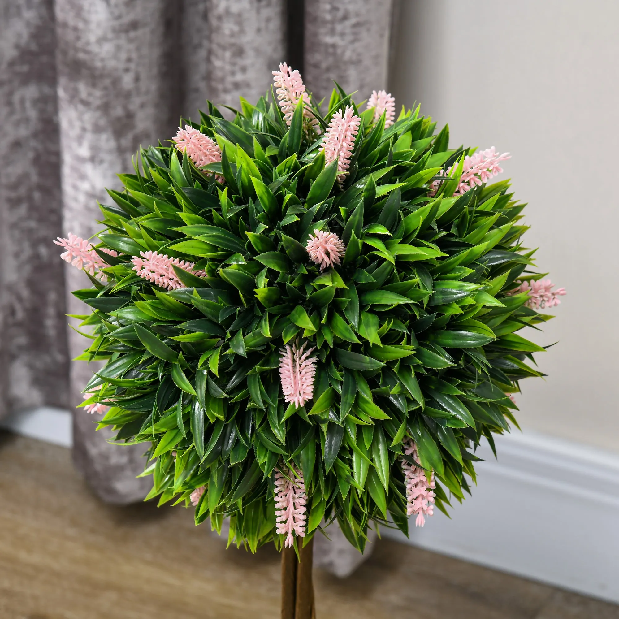 Set of 2 Potted Artificial Plants Ball Tree with Flowers, Pink