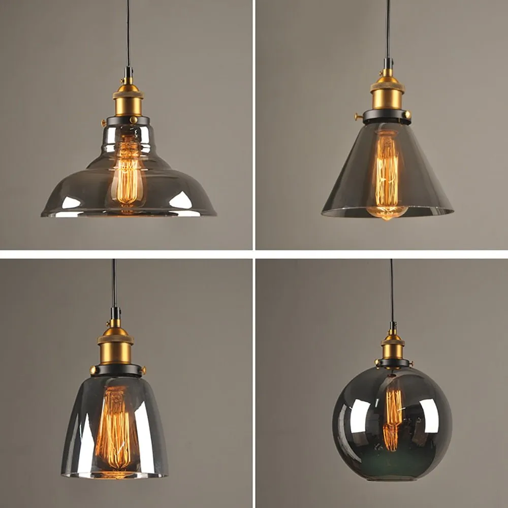 Smoky Glass Vintage Industrial Pendant Lights Loft Restaurant Dining Lighting Retro Cafe Bar