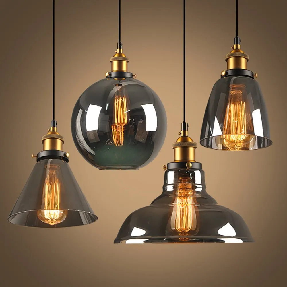 Smoky Glass Vintage Industrial Pendant Lights Loft Restaurant Dining Lighting Retro Cafe Bar