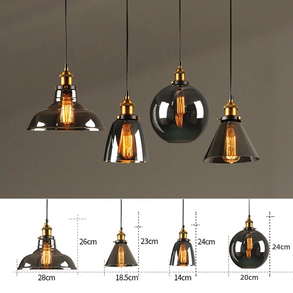 Smoky Glass Vintage Industrial Pendant Lights Loft Restaurant Dining Lighting Retro Cafe Bar