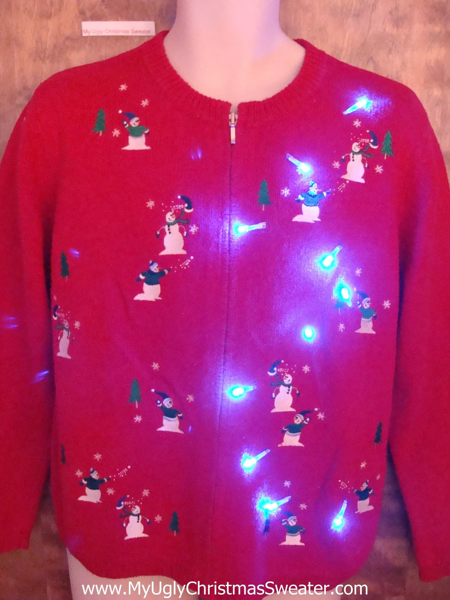 Snowball Fight Playing Snowmen Light Up Ugly Xmas Sweater