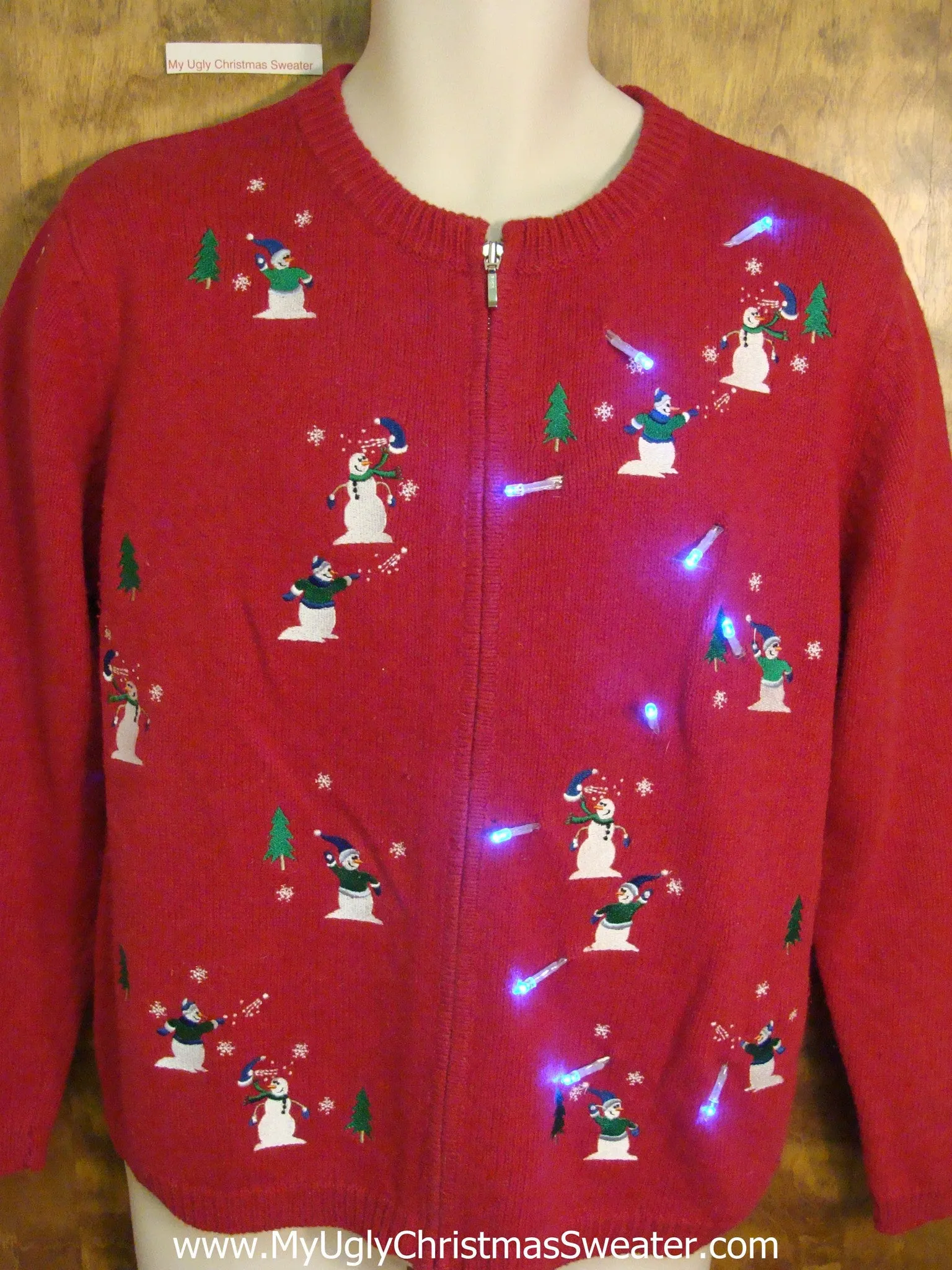 Snowball Fight Playing Snowmen Light Up Ugly Xmas Sweater