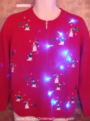 Snowball Fight Playing Snowmen Light Up Ugly Xmas Sweater