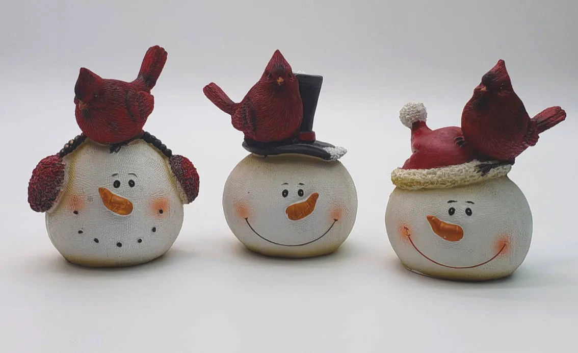 Snowman Head & Red Cardinal Christmas Decoration