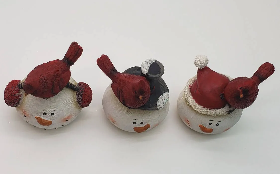 Snowman Head & Red Cardinal Christmas Decoration