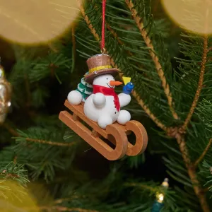 Snowman Sled Handmade German Wooden Ornament