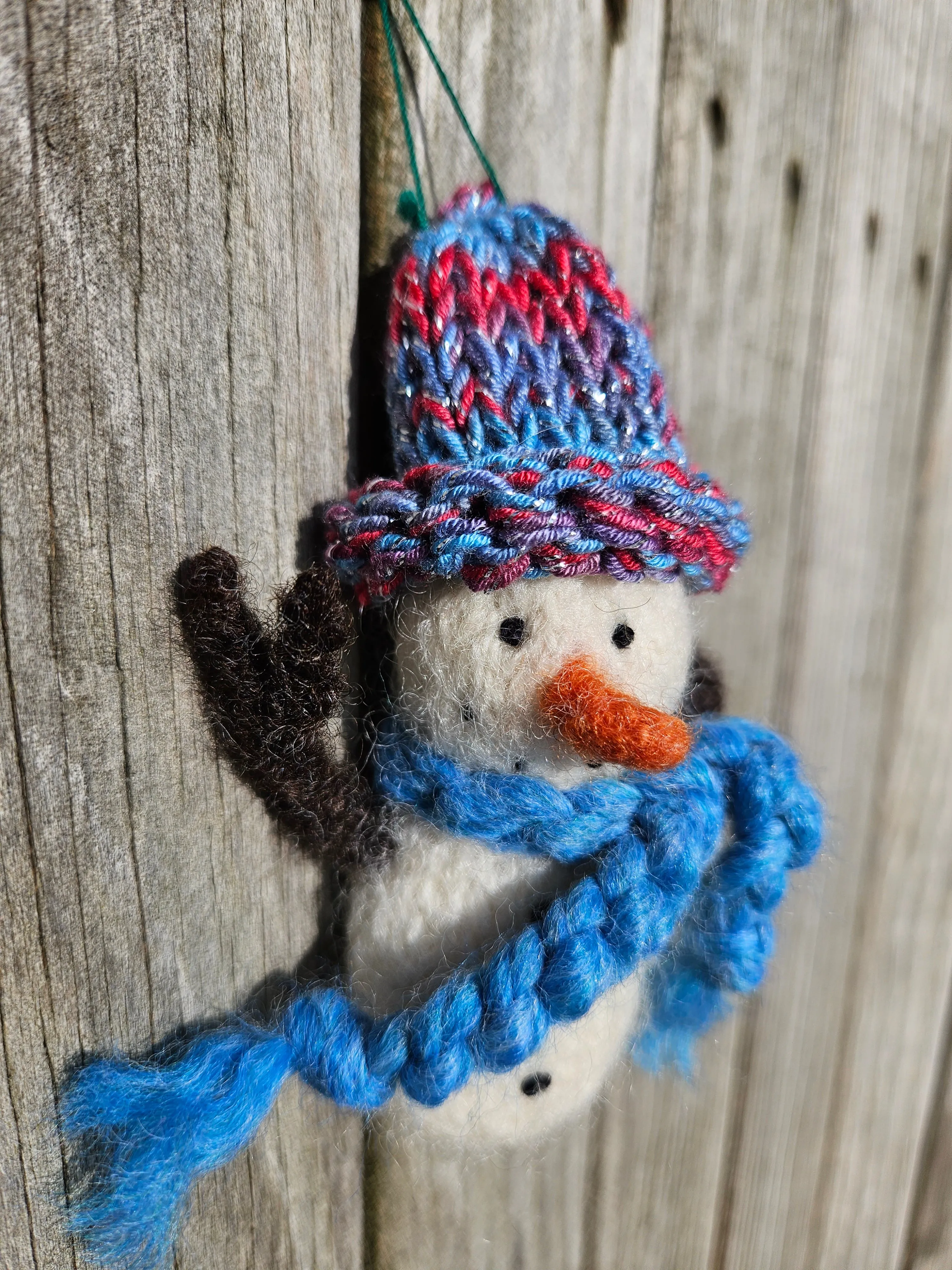 Snowmen- Sbb-20 Baby Blue Felted 100% Wool Ornament  4 1/2" x 2"