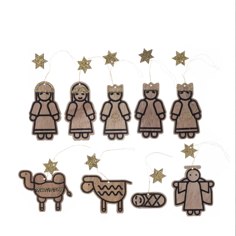 Sparkly Gold Nativity Tree Set - 8 Piece