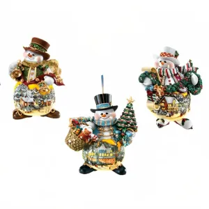 The Ashton-Drake Galleries Memories of Christmas Snowman Ornament Collection Issue #1 Set of 3 Christmas Decoration by Thomas Kinkade 4-inches