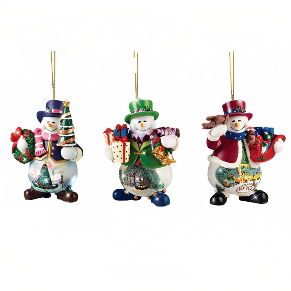 The Ashton-Drake Galleries Memories of Christmas Snowman Ornament Collection Issue #15 Set of 3 Christmas Decoration by Thomas Kinkade 4-inches