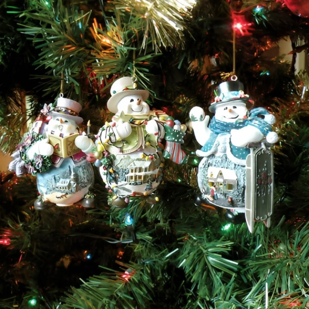 The Ashton-Drake Galleries Memories of Christmas Snowman Ornament Collection Issue #3 Set of 3 Christmas Decoration by Thomas Kinkade 4-inches