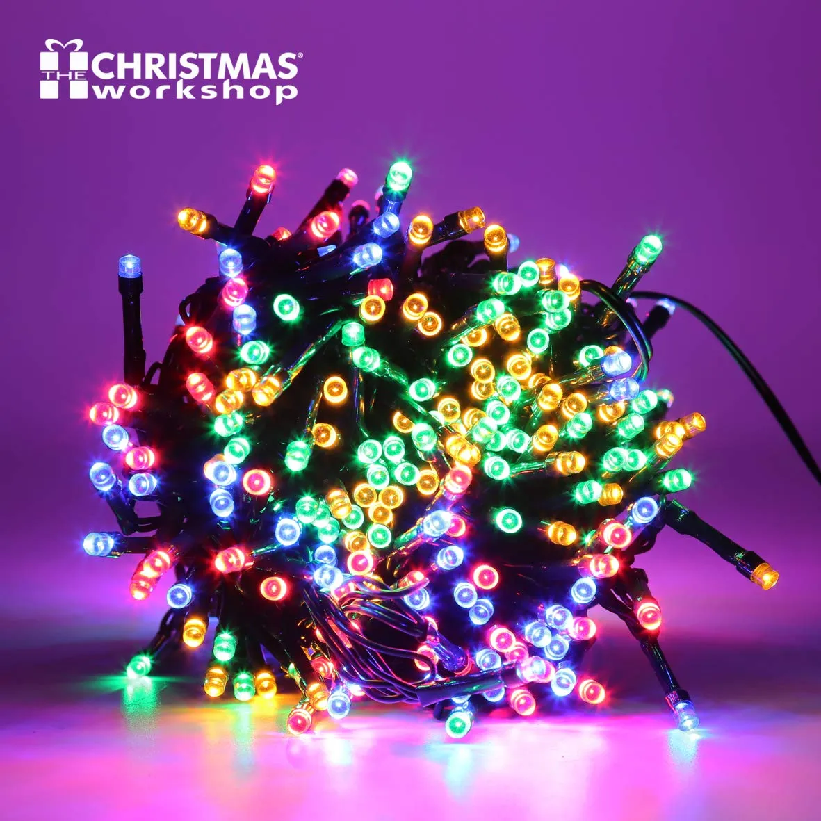 The Christmas Workshop 77670 300 Multi-Coloured LED Chaser Christmas Lights / Indoor or Outdoor Fairy Lights / 20.9 Metres / 8 Light Modes / Great For Christmas, Weddings & Gardens