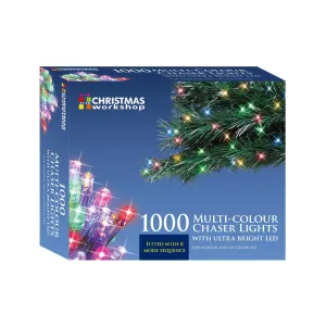 The Christmas Workshop 86350 1000 Multi-Coloured LED Chaser Christmas Lights / Indoor or Outdoor Fairy Lights / 69.9 Metres / 8 Light Modes / Great For Christmas, Weddings & Gardens