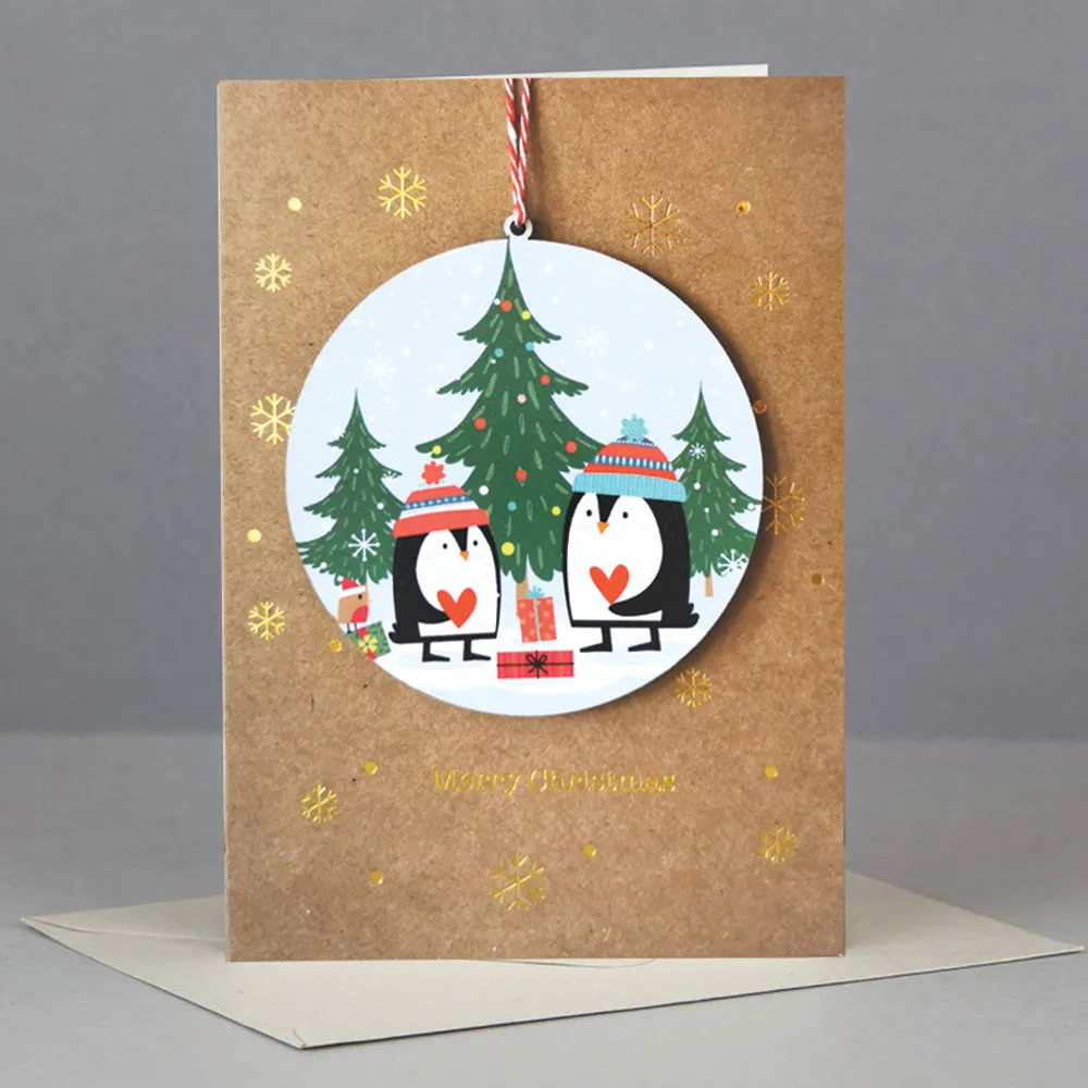 Two Penguins Christmas Ornament Card