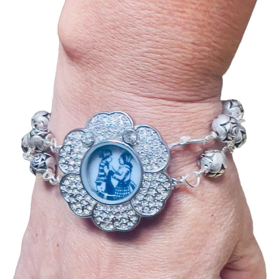 Upcycled Vintage  Watch w/ Broken China Mother & Son Blue Willow Bracelet