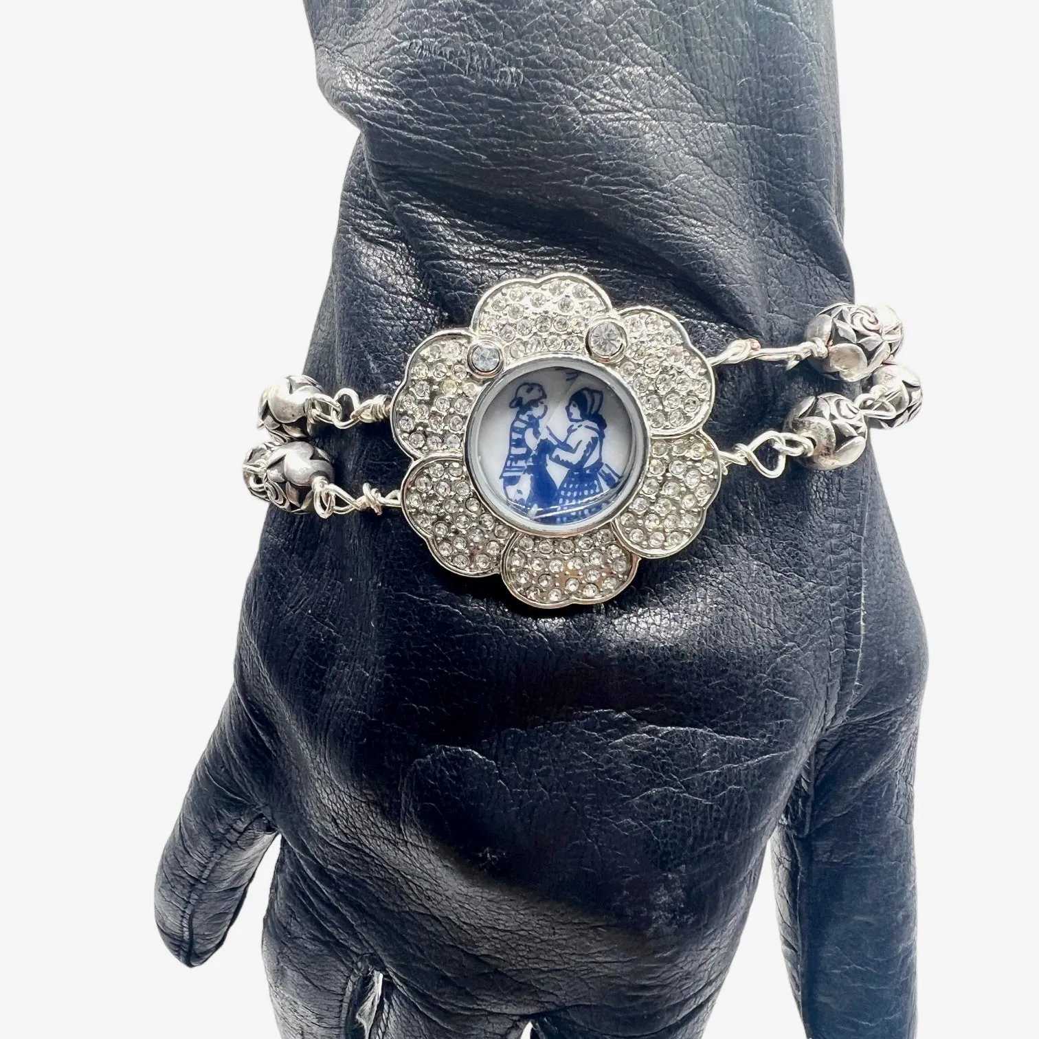 Upcycled Vintage  Watch w/ Broken China Mother & Son Blue Willow Bracelet