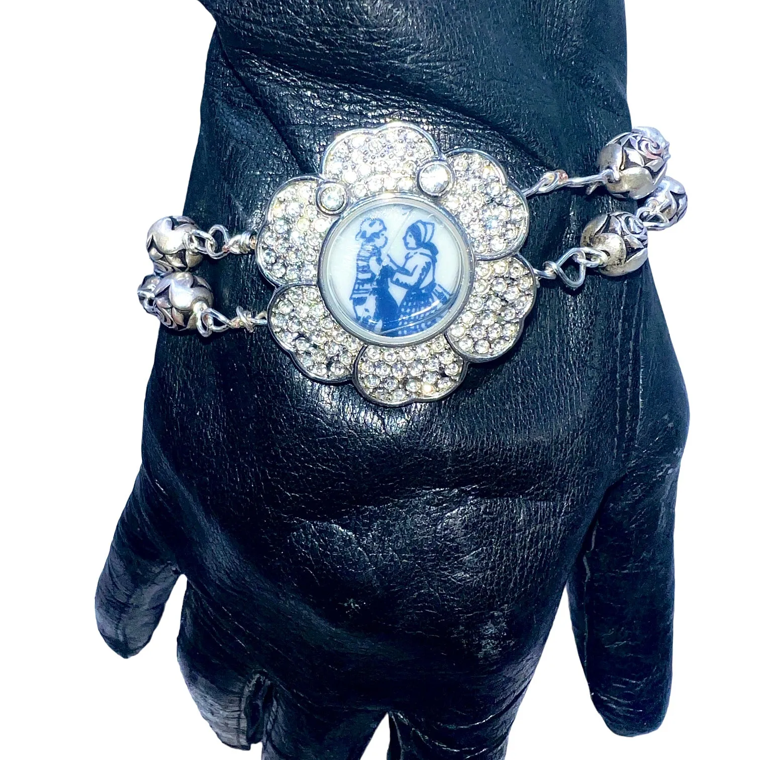 Upcycled Vintage  Watch w/ Broken China Mother & Son Blue Willow Bracelet