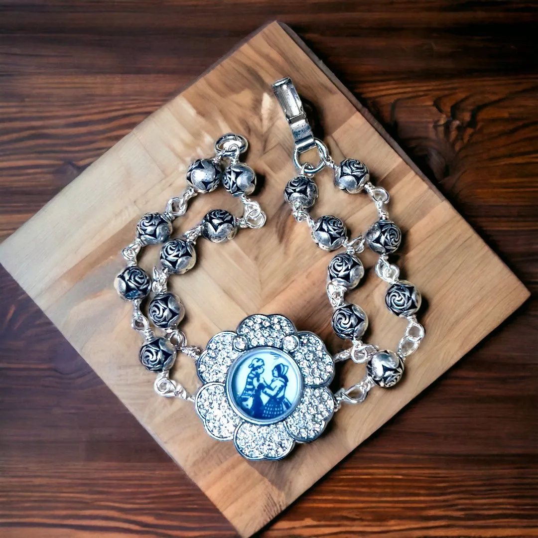 Upcycled Vintage  Watch w/ Broken China Mother & Son Blue Willow Bracelet