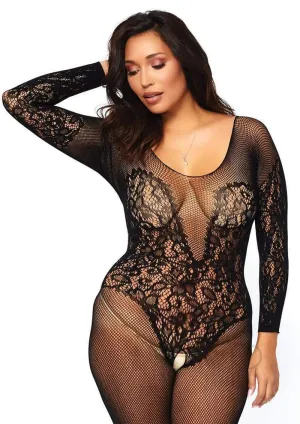 Vine Lace Bodystocking Plus Black